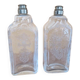 Pair of old engraved and frosted glass bottle vases.