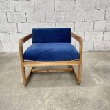 Chauffeuse vintage en teck et tissu velours