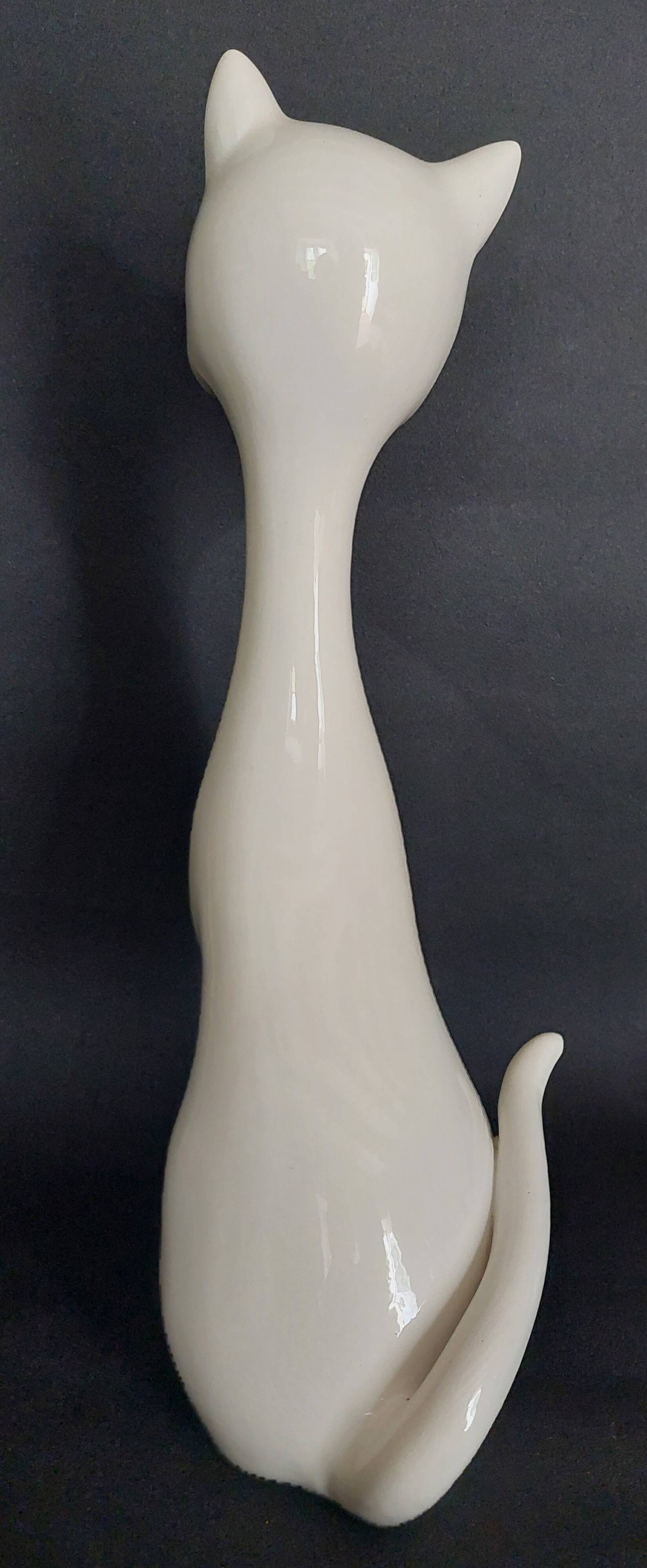 Chat au long cou céramique vintage Cevac France XXème