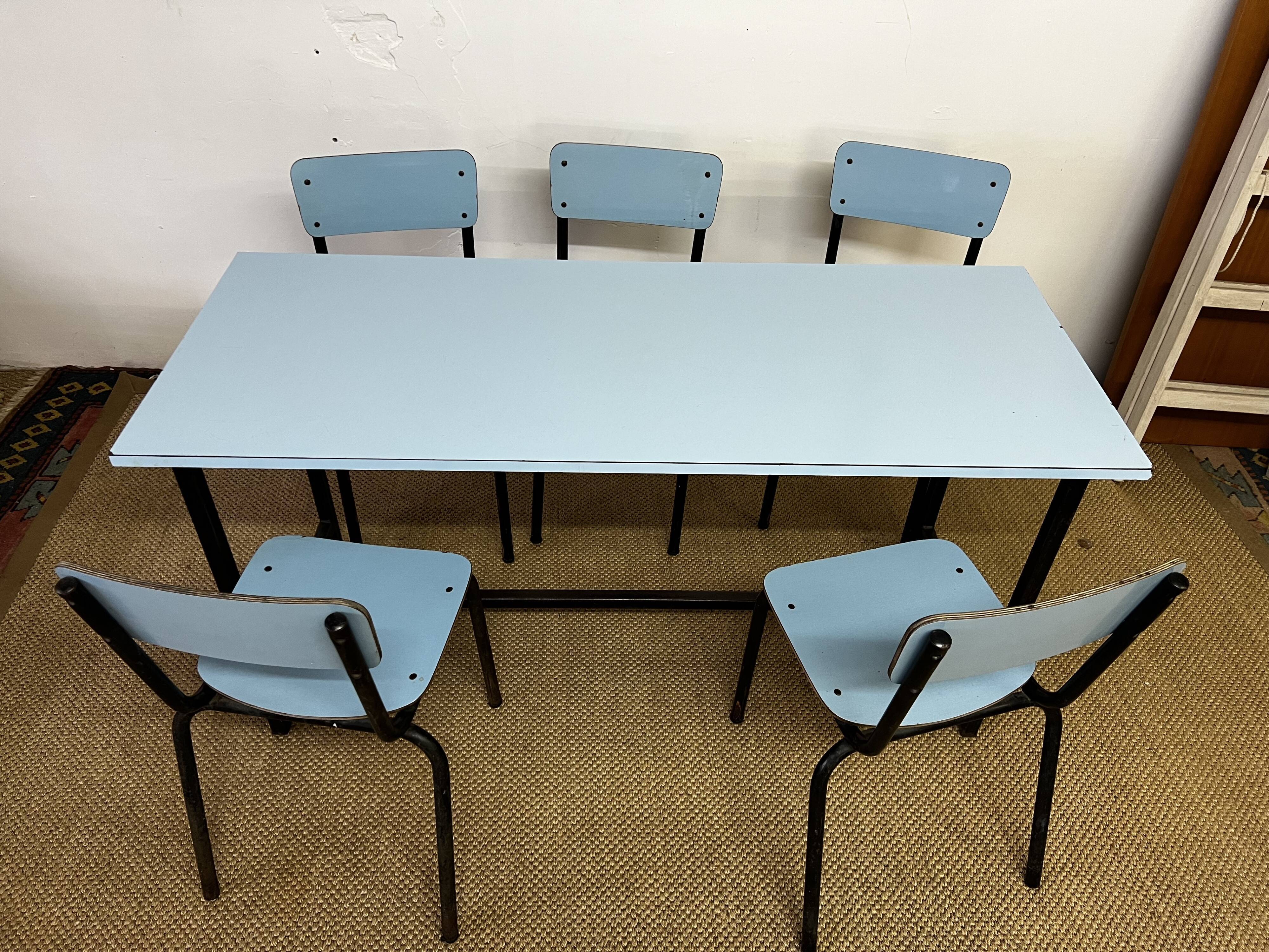Blue formica table & chairs set