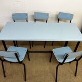 Blue formica table & chairs set
