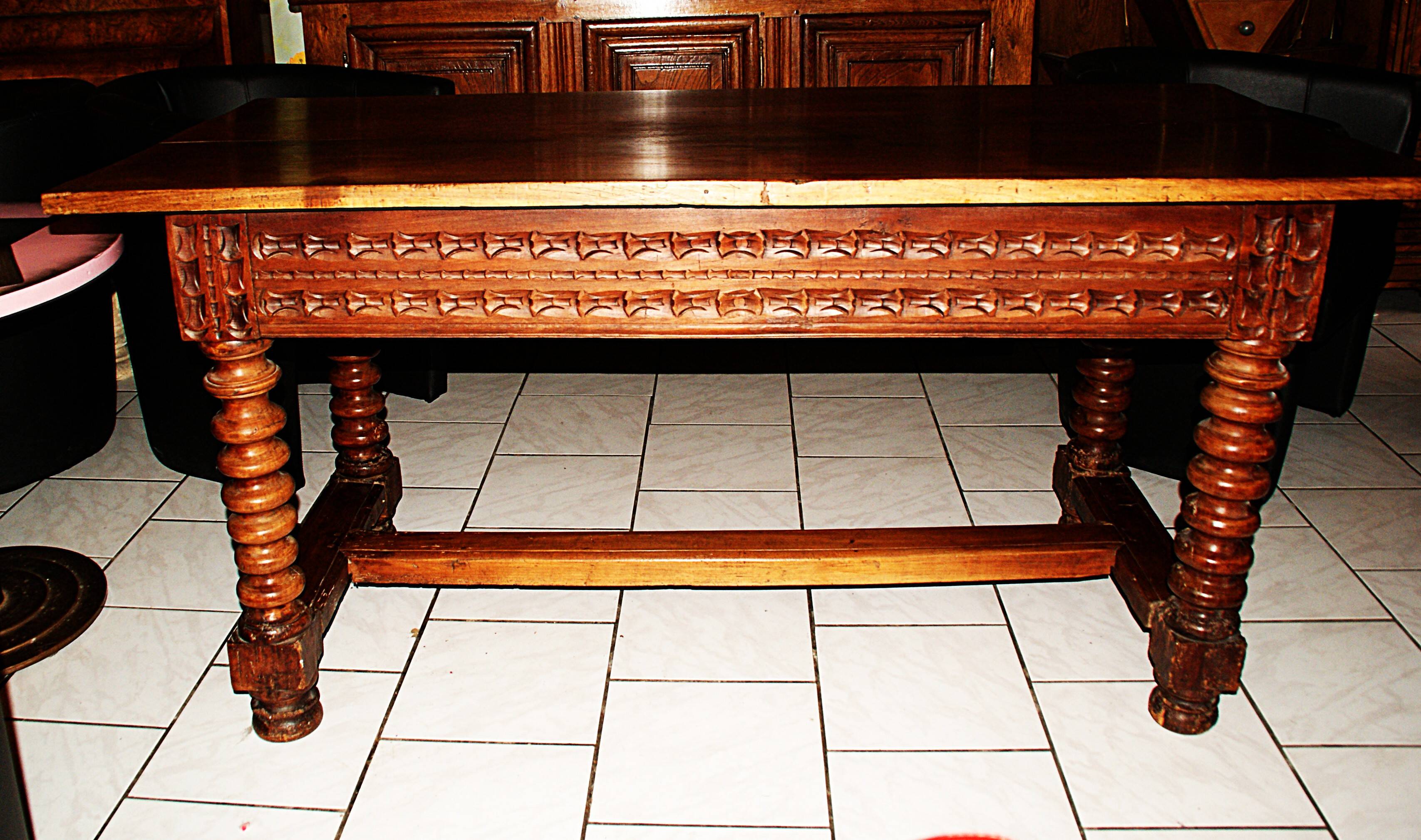 SAVOYARD CHALET TABLE, carved, with two drawers, late 18th century