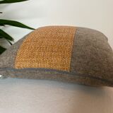 Bi-sided cushion gray wool yoke orange fabric
