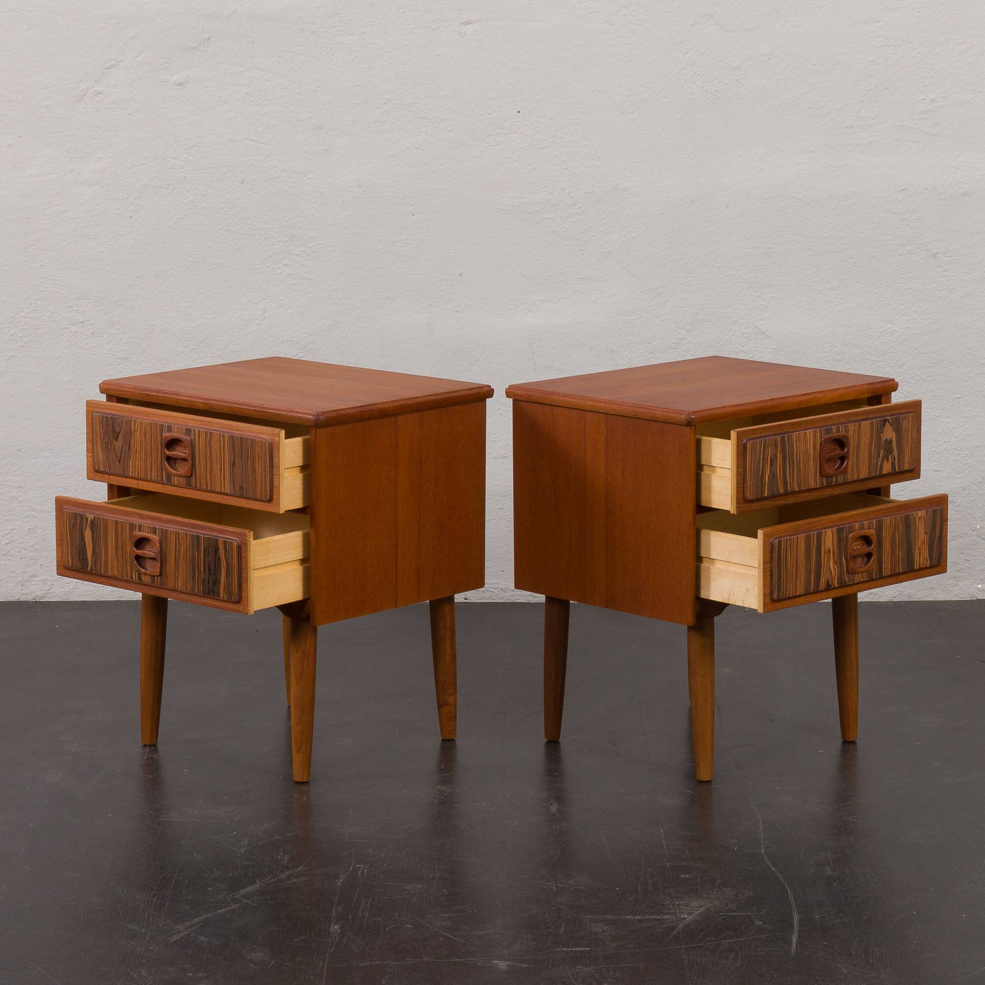 Mid-century teak bedside tables with rosewood inlays, Denmark 1960s