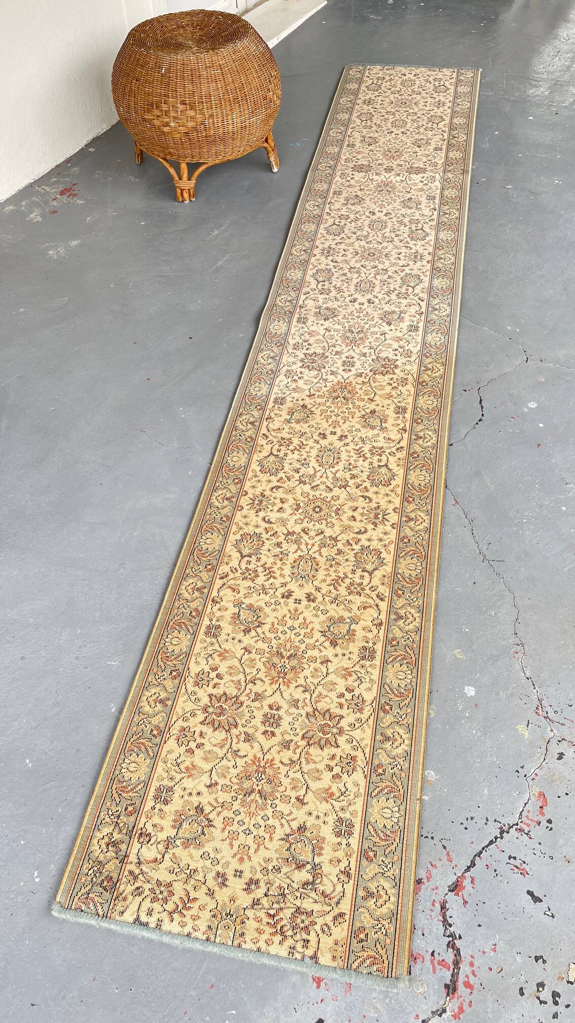 Vintage Beige Grey-Blue Runner Rug