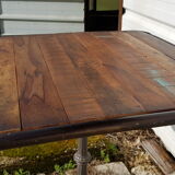 Wooden tray bistro table with old cast iron base