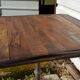 Wooden tray bistro table with old cast iron base