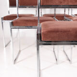 Suite of 6 chairs in chromed steel and brown velvet circa 1970