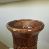 Vintage Amphora Vase: Large Brown Glazed Pottery with Grape Motif