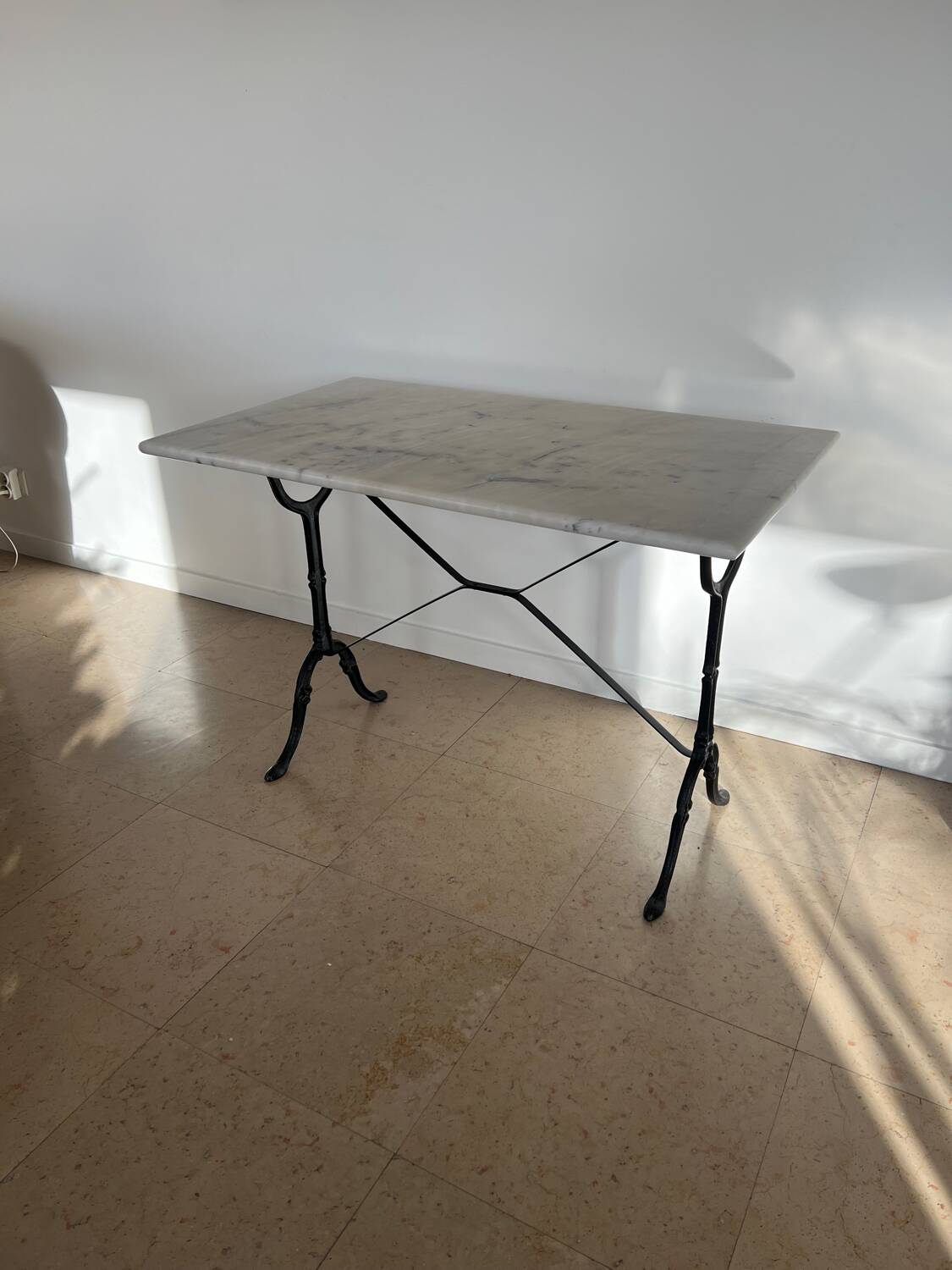 White marble bistro table, cast iron legs
