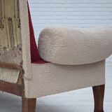 Canapé-lit danois des années 1950, laine d'ameublement rouge/beige, pieds en bois de frêne.