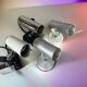 Ensemble de 4 projecteurs industriels ciblant Targetti Sunkey et Philips.