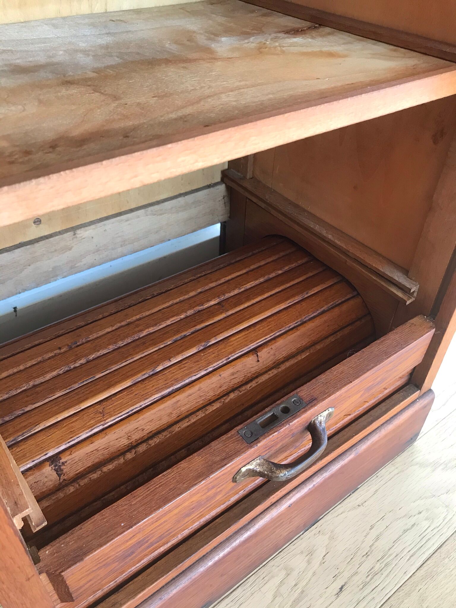Vintage curtain binder in solid brown oak year 50