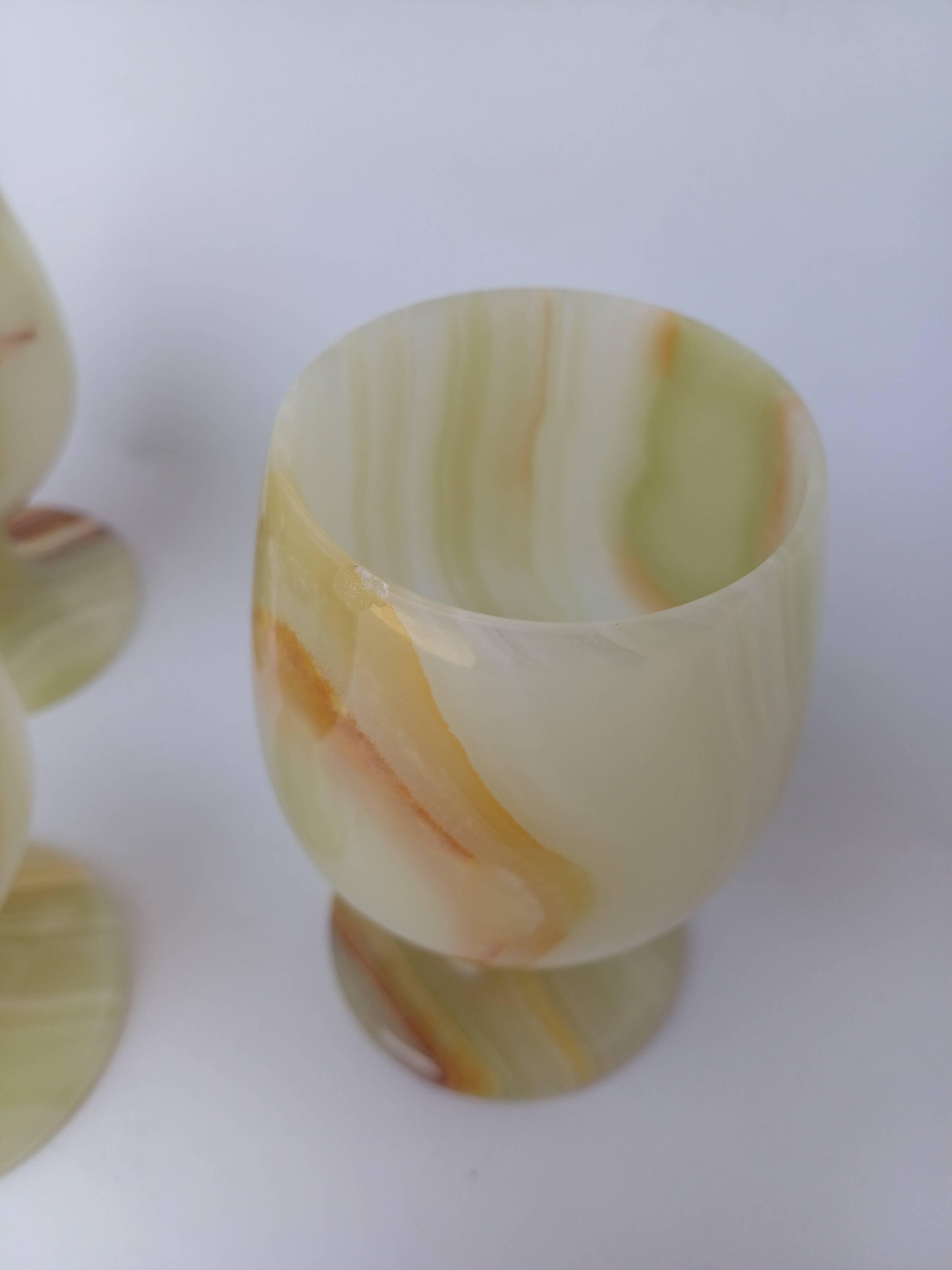 set of 6 green alabaster stone wine goblet stemmed glasses