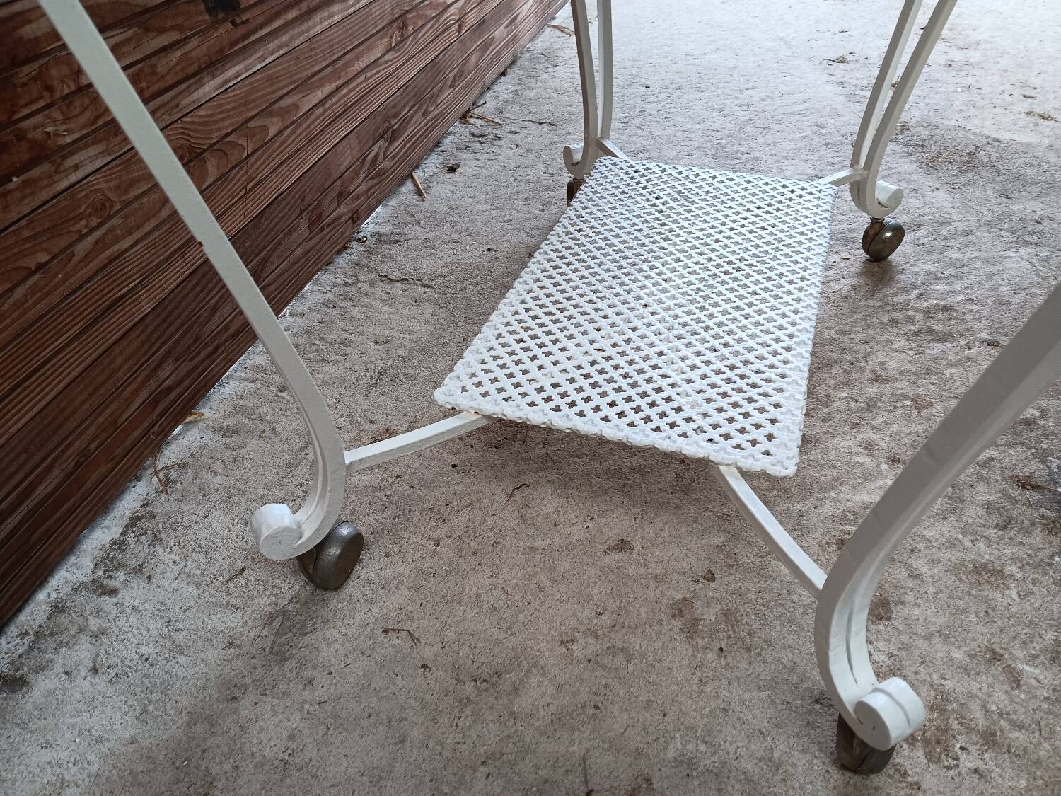 Vintage white wooden serving trolley