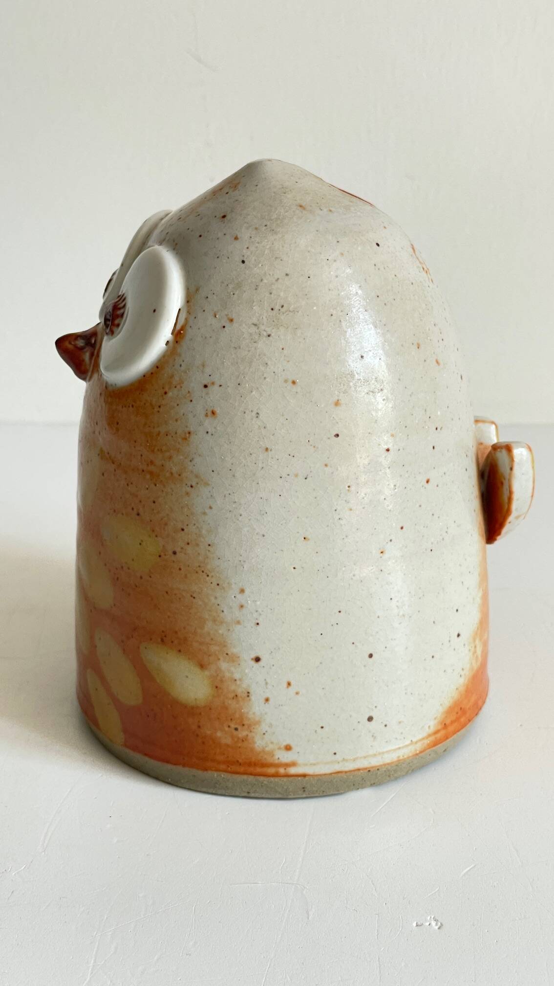 Vintage enameled stoneware owl money box