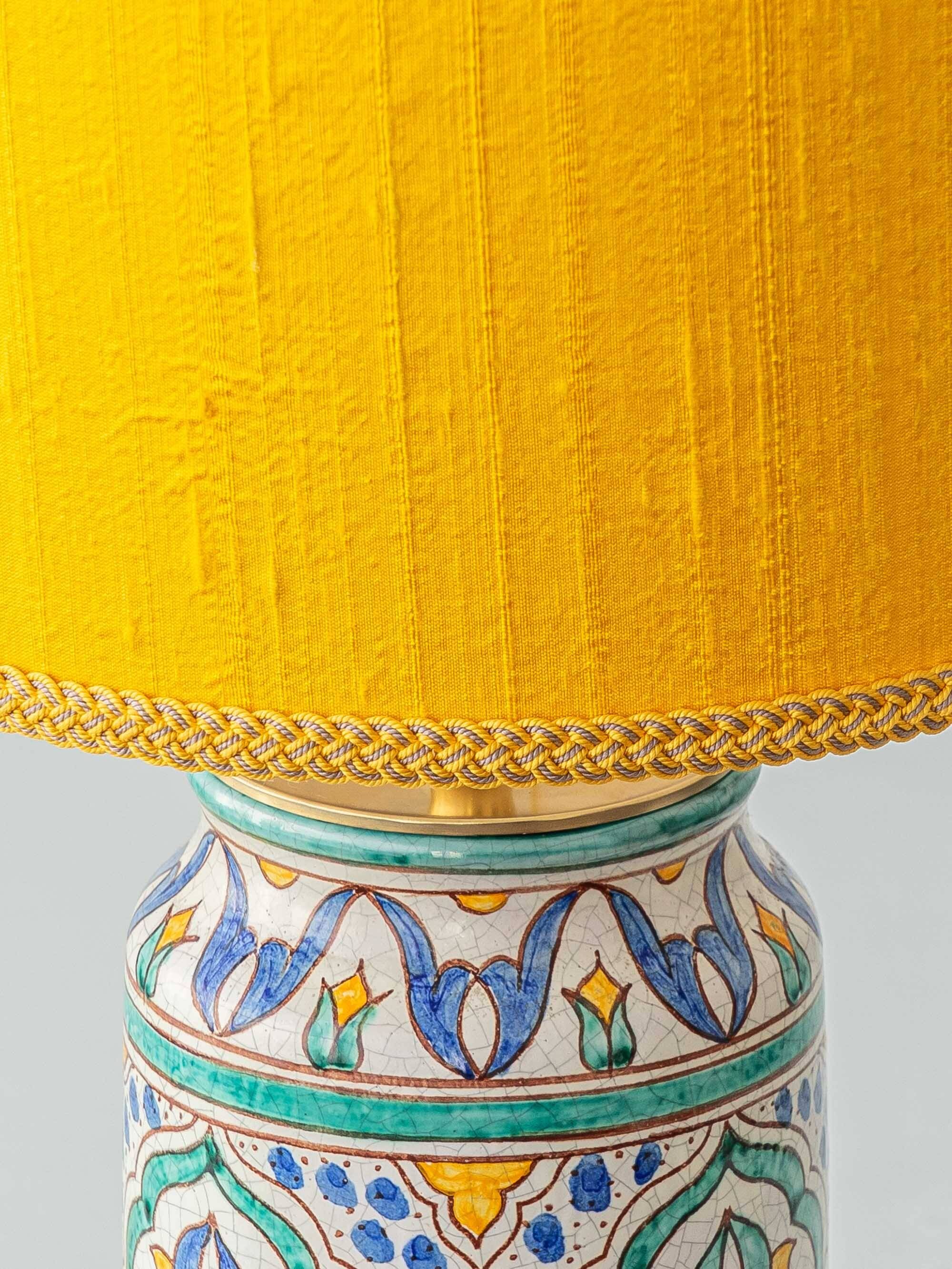 Granada Albarello Ceramic Table Lamp, Hand-Painted, New Silk Shade