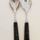 Set of salad serving cutlery in silver metal and resin