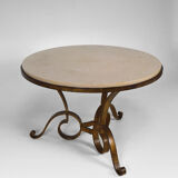 Table basse par Raymond Subes, fer forgé doré et marbre, France, circa 1935