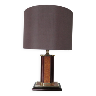 Lampe en loupe d'orme et laiton, années 70