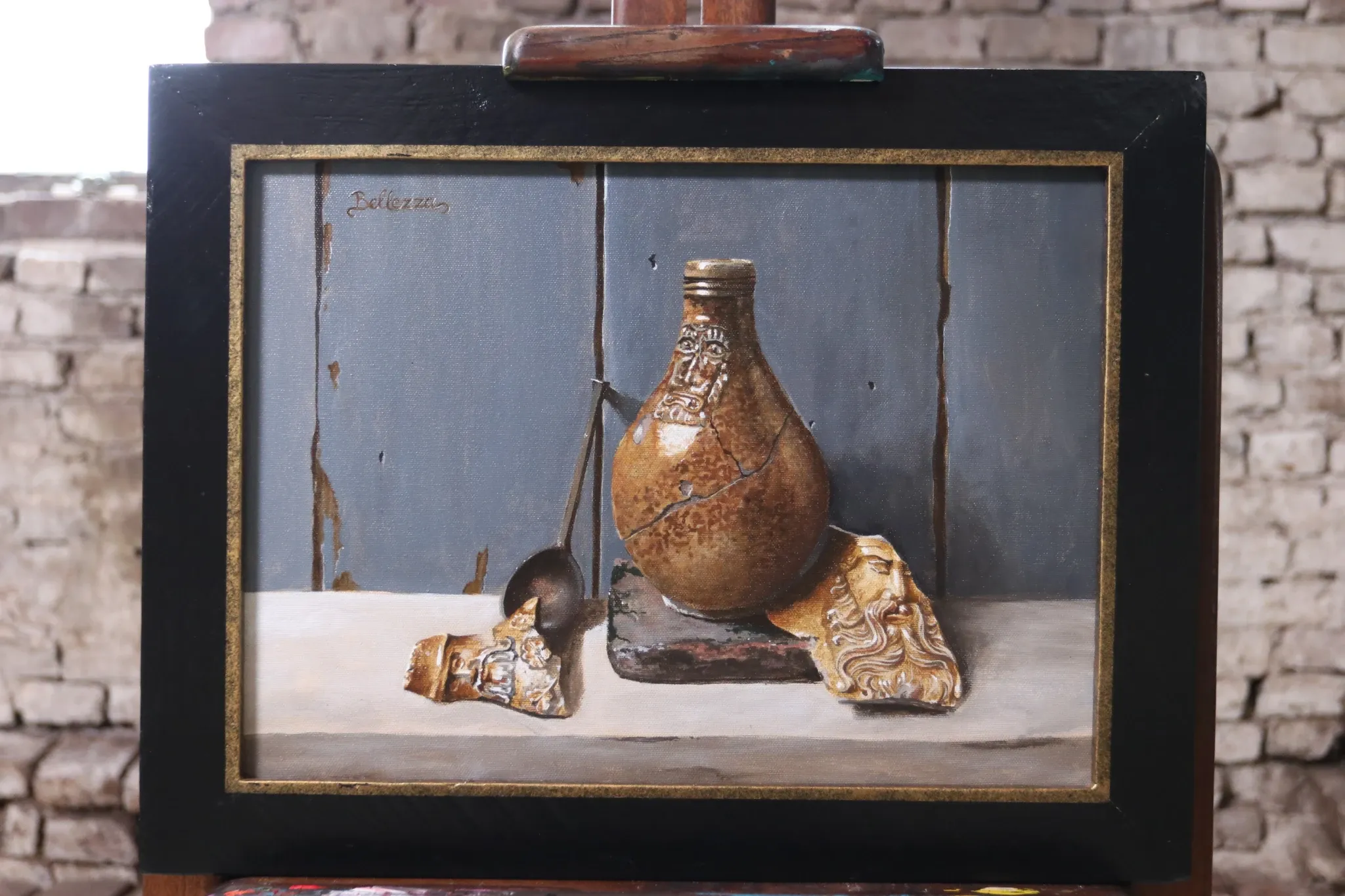 Still life with Bellarmine jug and pewter spoon – Marjolein van den Berg