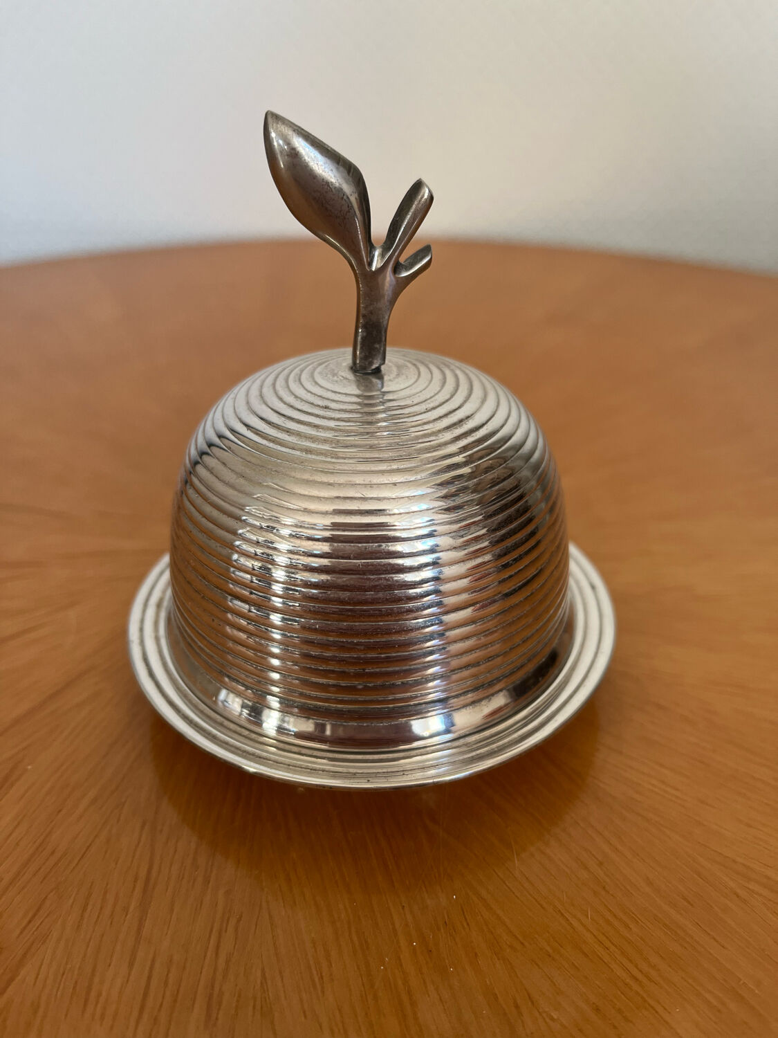 Antique silver metal butter dish