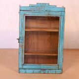 Ancienne vitrine murale art déco en teck birman patine bleue d’origine