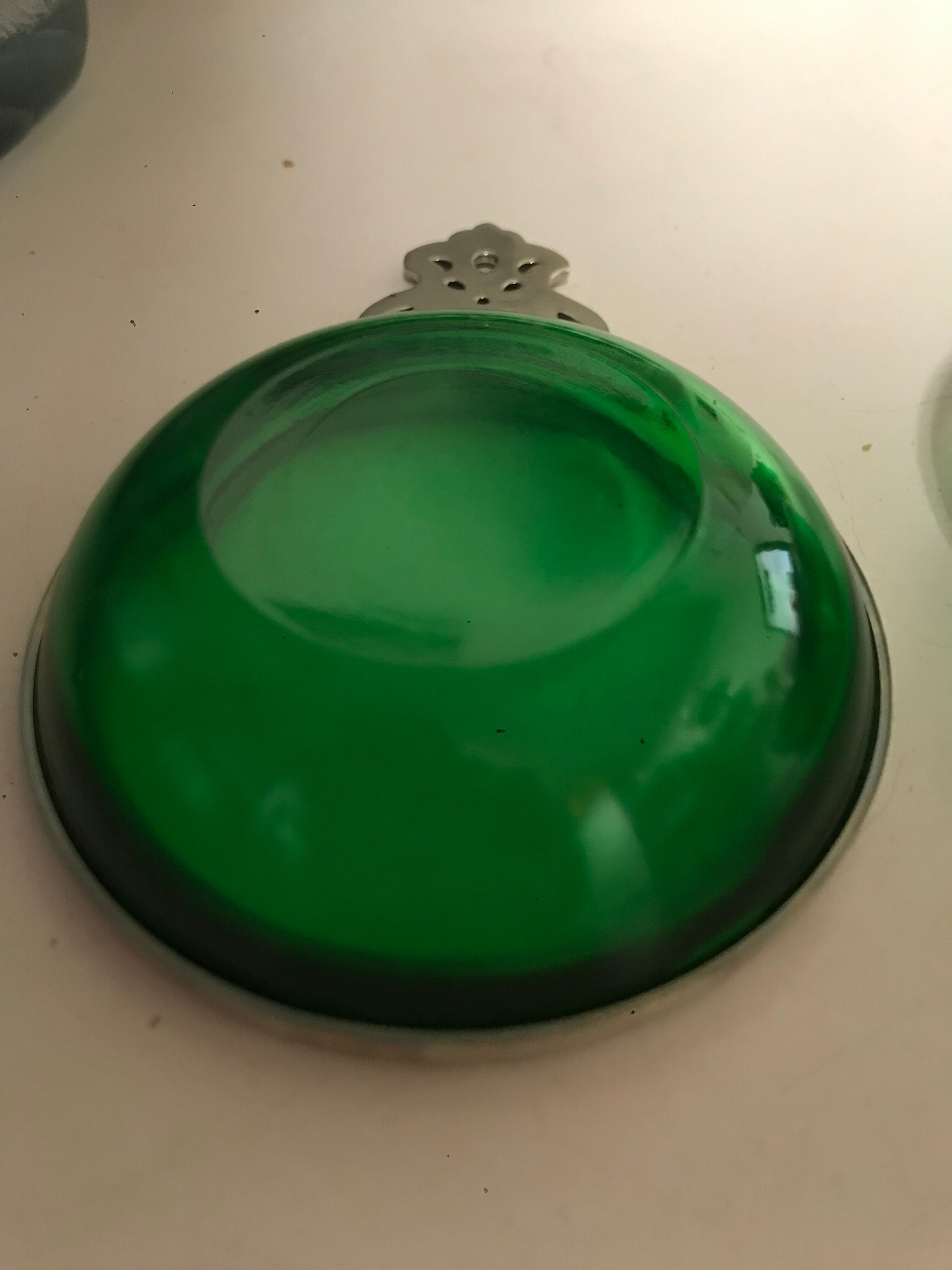 Pair of tin cups and glass