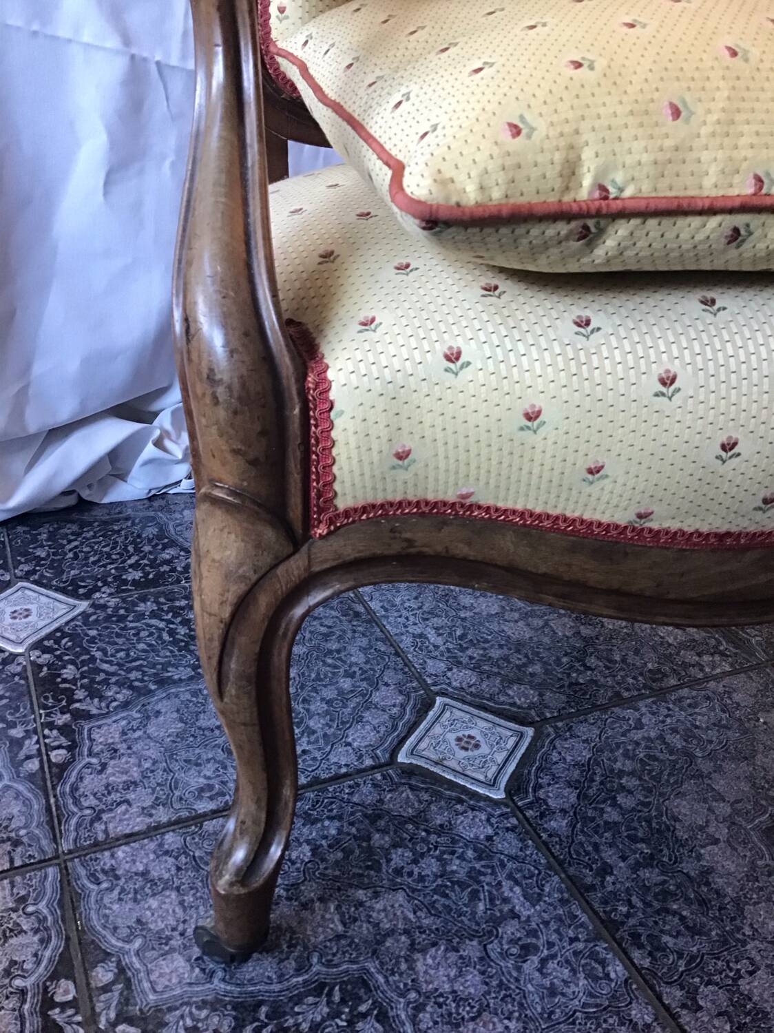 19th century Louis Philippe style armchair with purple backrest