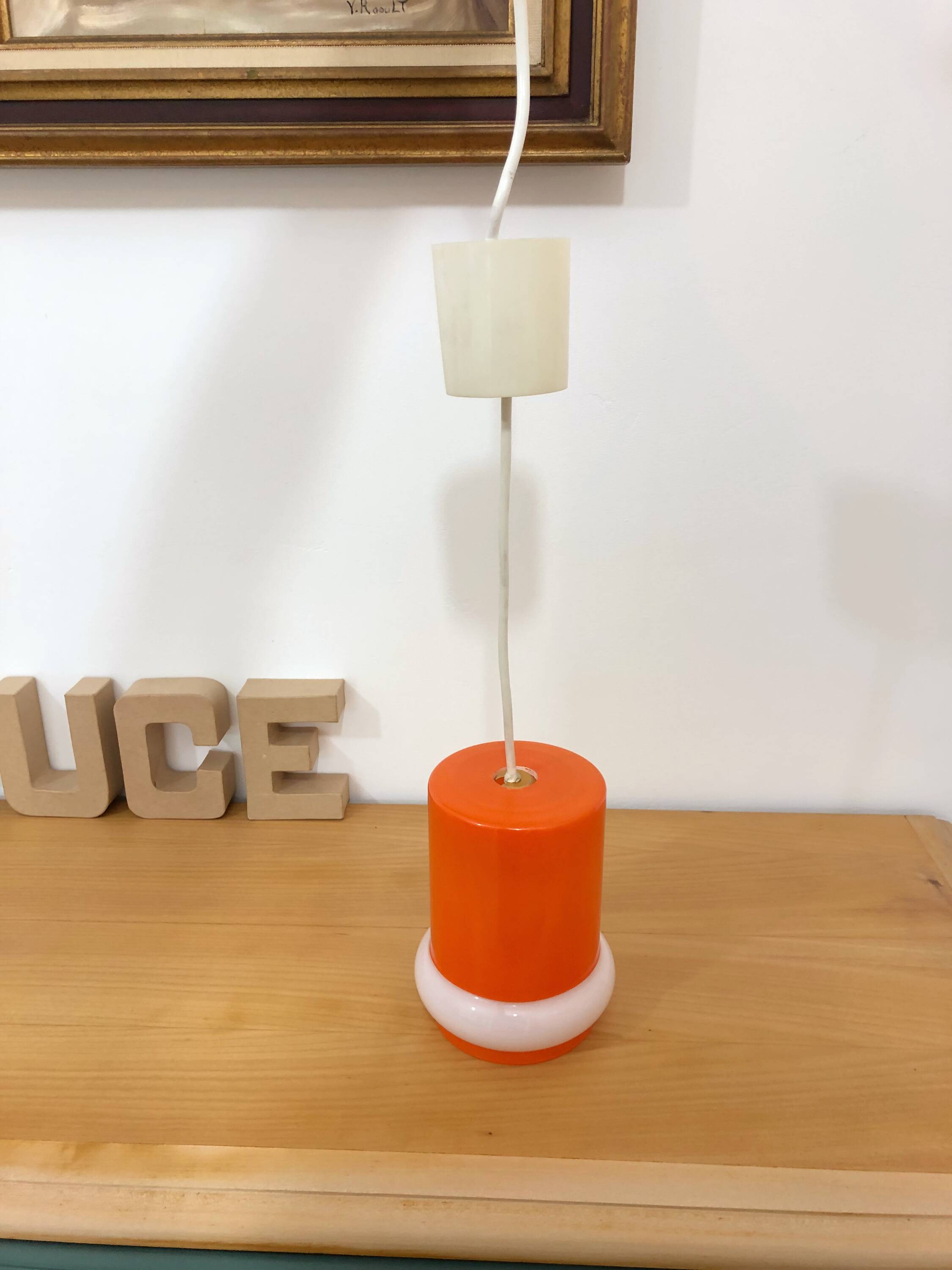 Orange opaline pendant light, 1970s