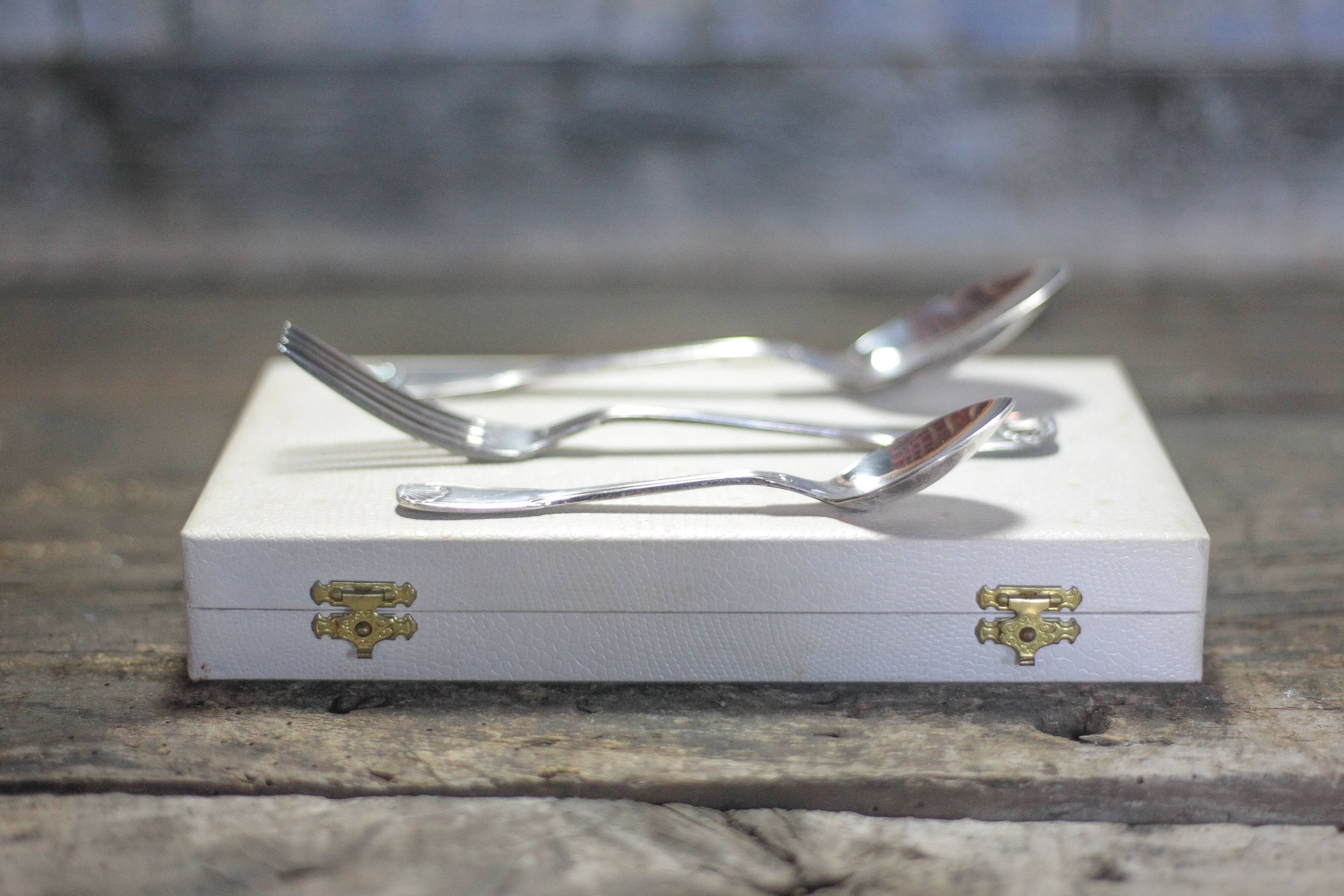 Ercuis silver-plated cutlery set, cutlery box, silverware.