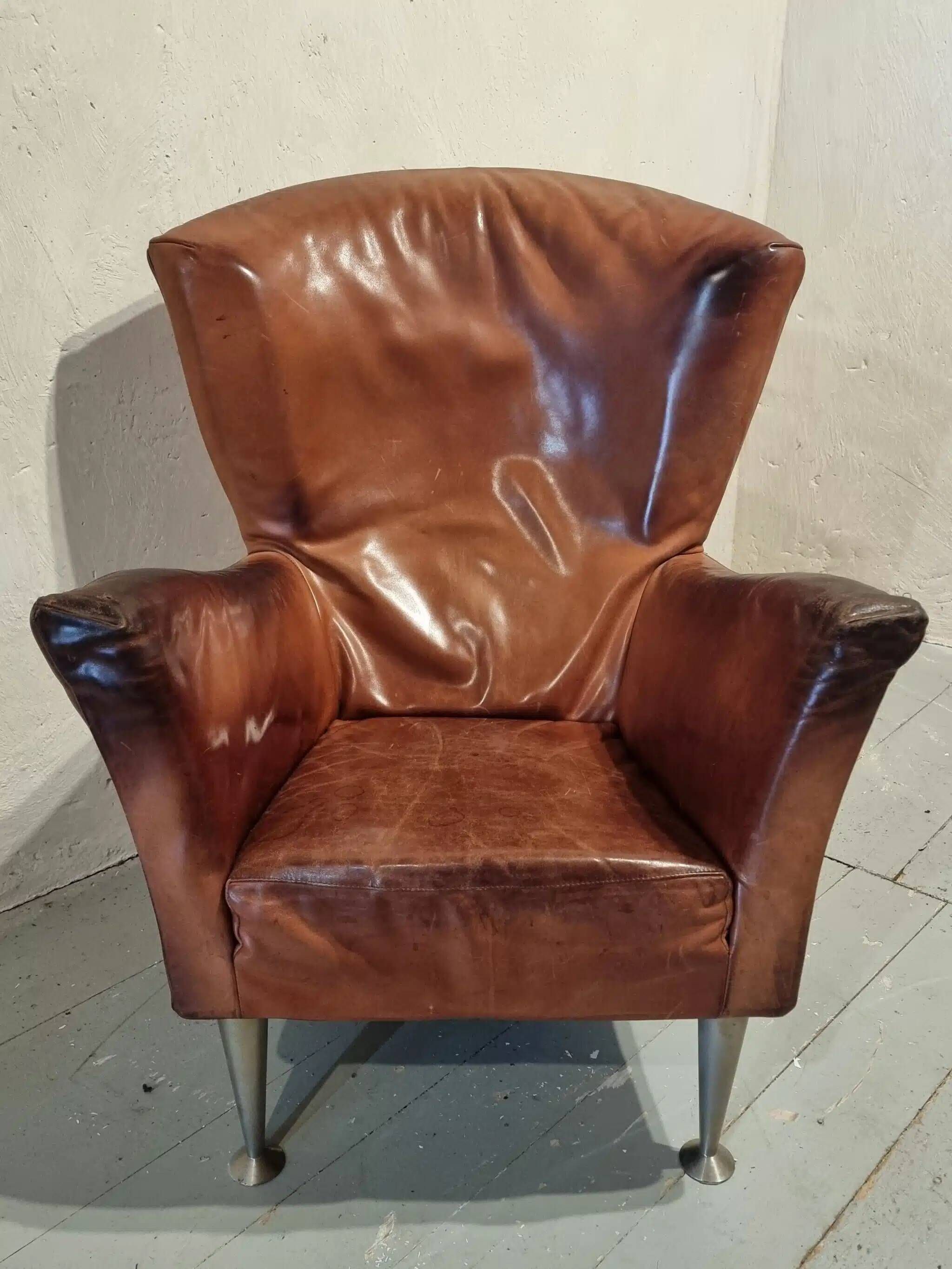 Vintage Dutch leather lounge chair, 1990s, Montis style