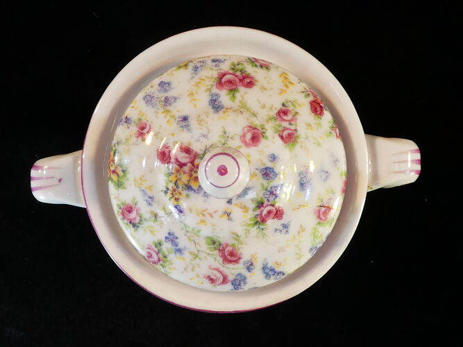 Sucrier en porcelaine de Limoges décor de fleurs haviland robert art deco