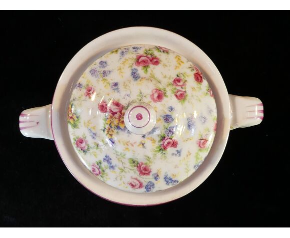 Sucrier en porcelaine de Limoges décor de fleurs haviland robert art deco
