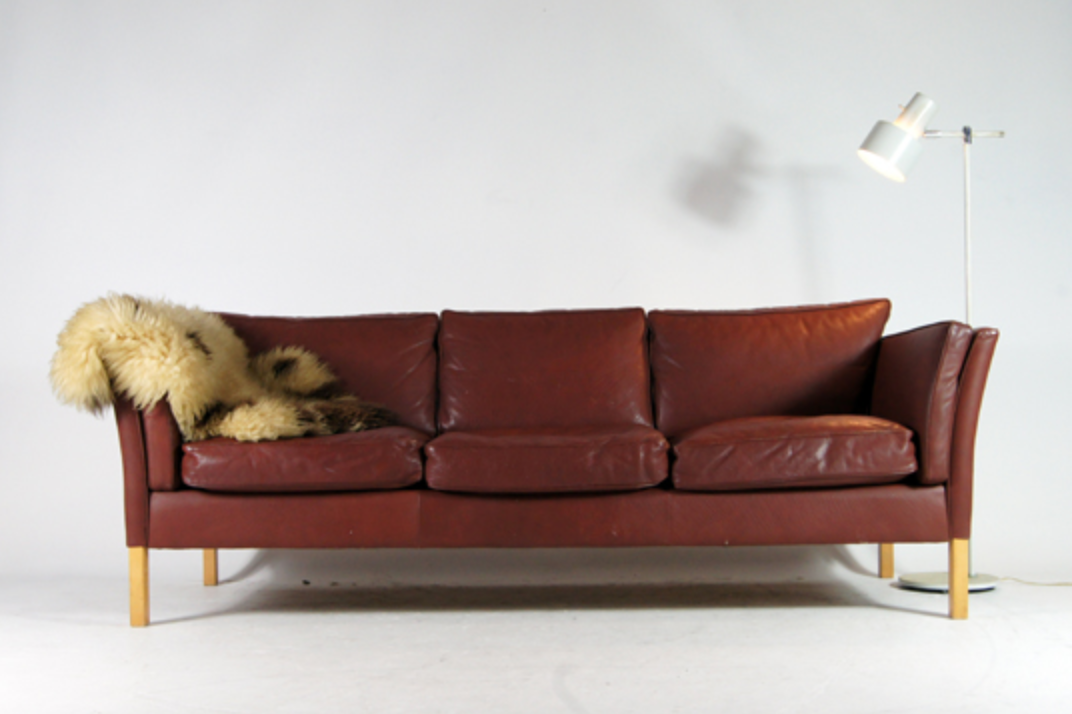 3-seater Danish leather sofa vintage retro Scandinavian beech 1950s 60 oak