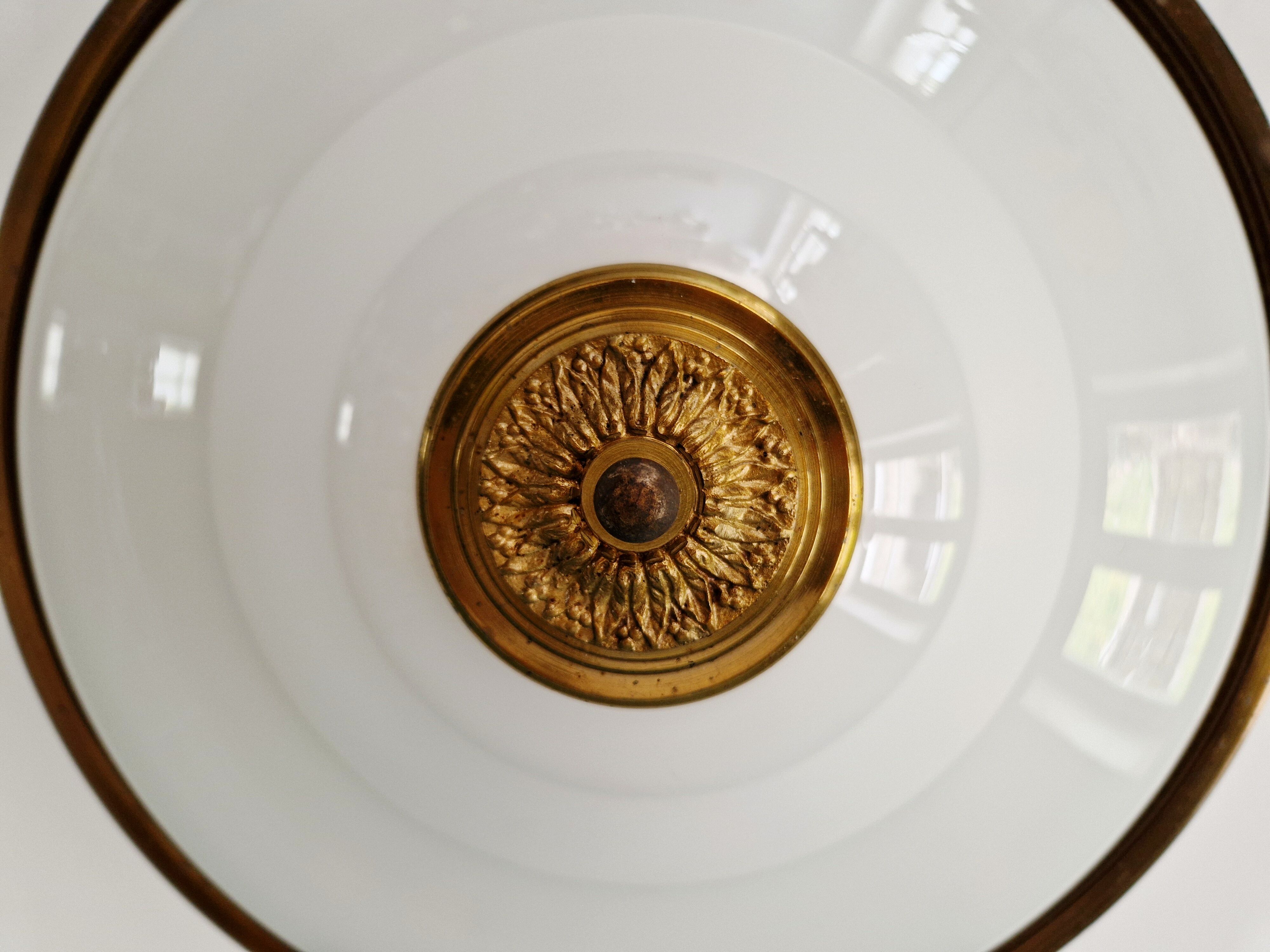 Mid-century ceiling light in brass and white opaline, 1950s