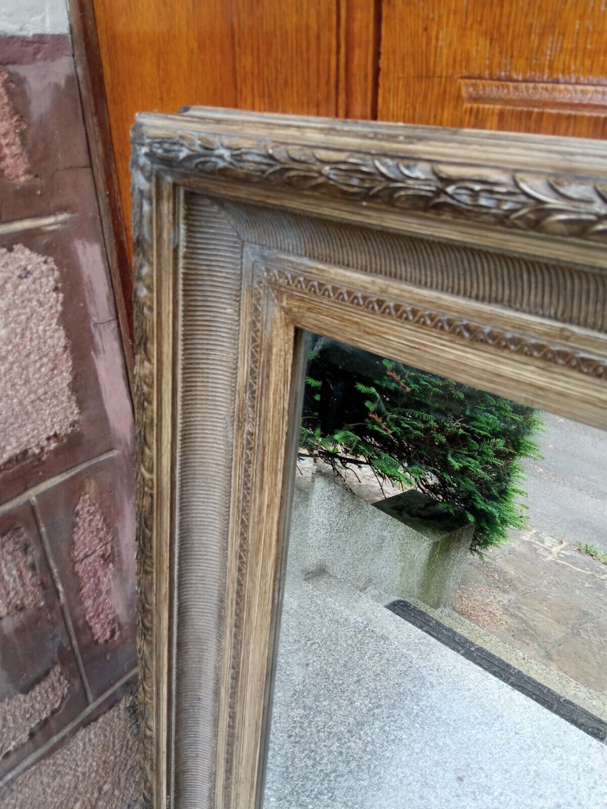 Patinated wall mirror gray with beveled ice, 80 x 70 cm