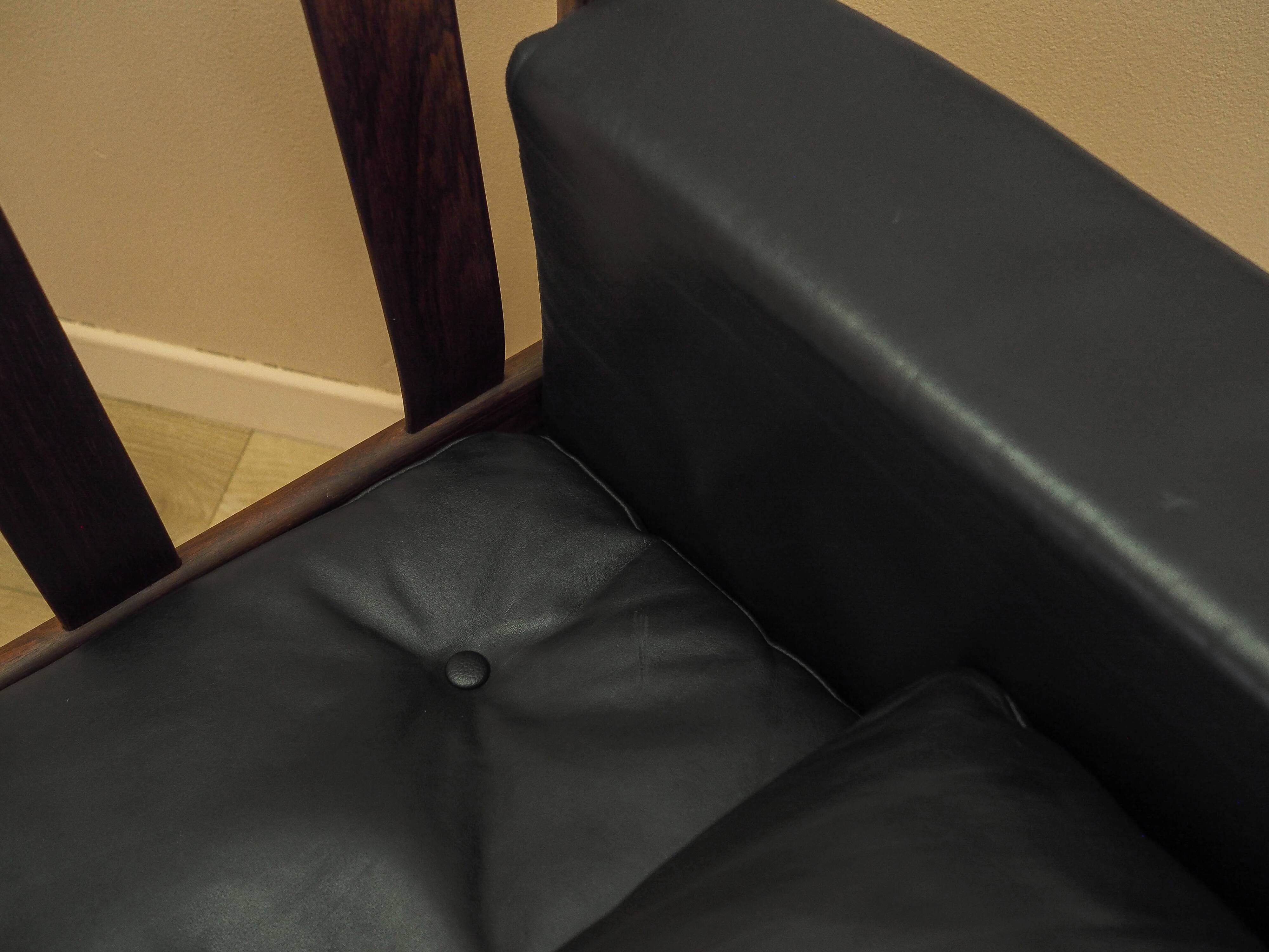 Rosewood sofa Gunnar Myrstrand for Källemo, black leather, 1960s
