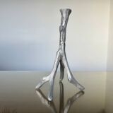 Brutalist "tree" candle holder in cast aluminum from the 70s
