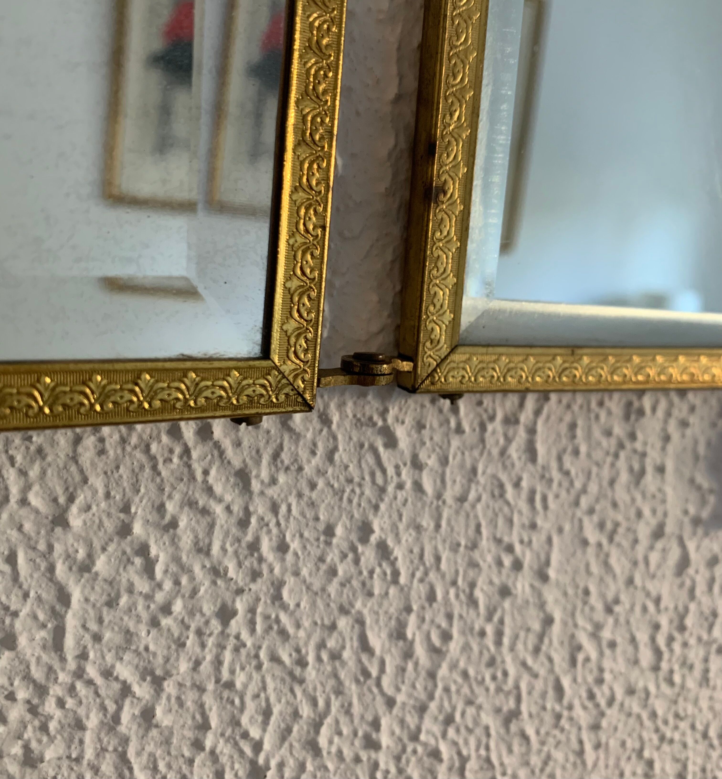 Vintage mirror 1900 triptych barber brass chiseled - 27 x 58 cm