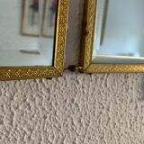 Vintage mirror 1900 triptych barber brass chiseled - 27 x 58 cm