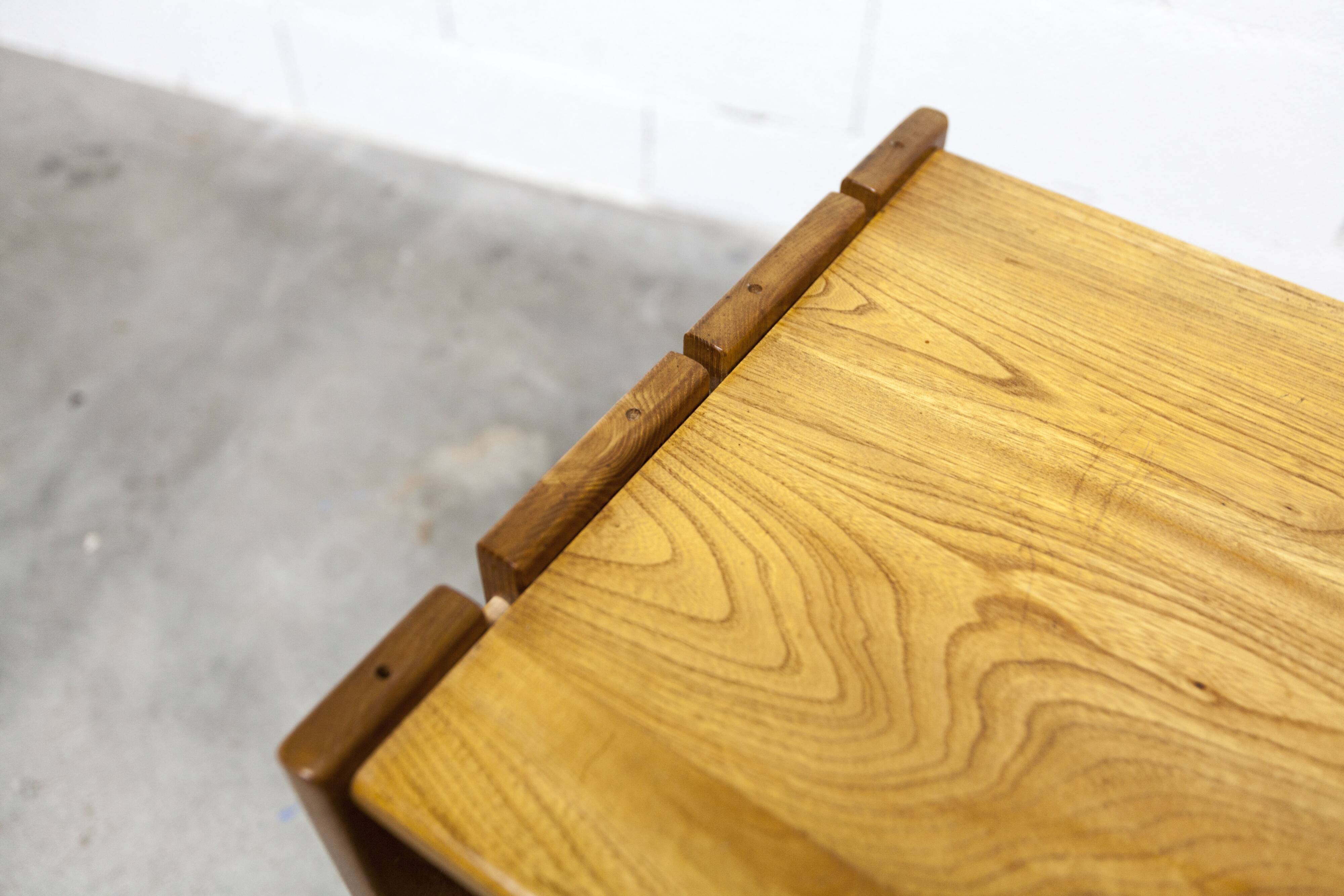 Low cabinet from Maison Regain, solid elm, circa 1960, with drawer