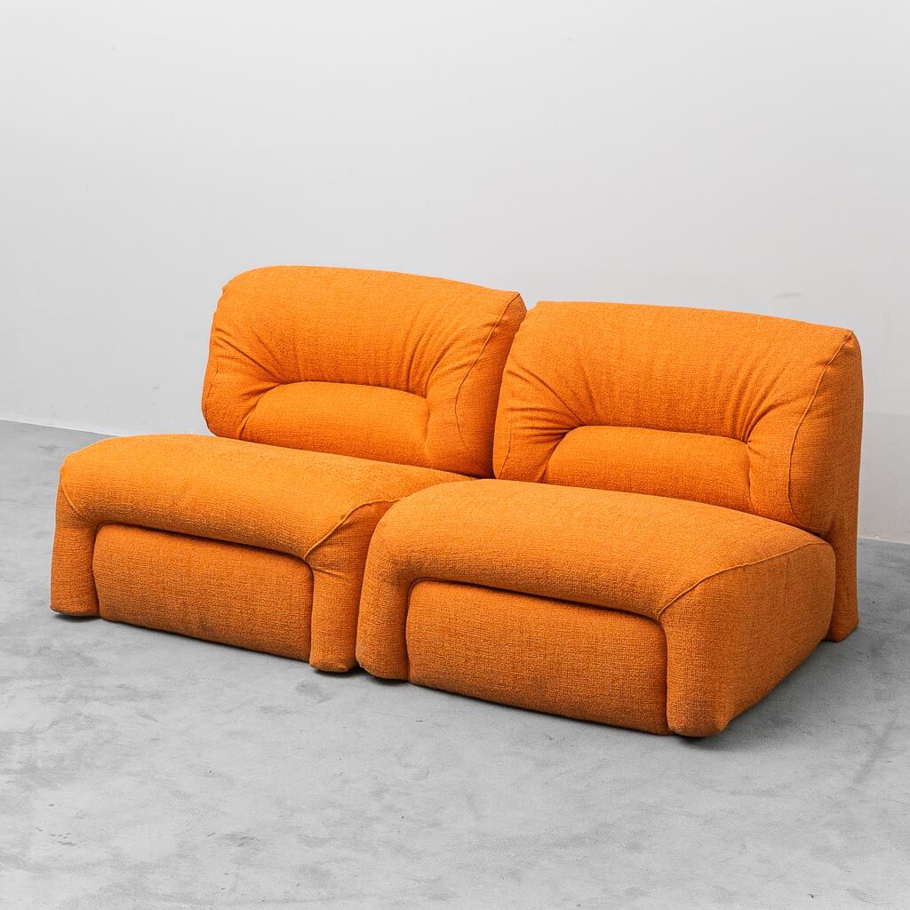 Modular 2-seater sofa in fabric, 1970s vintage modernism
