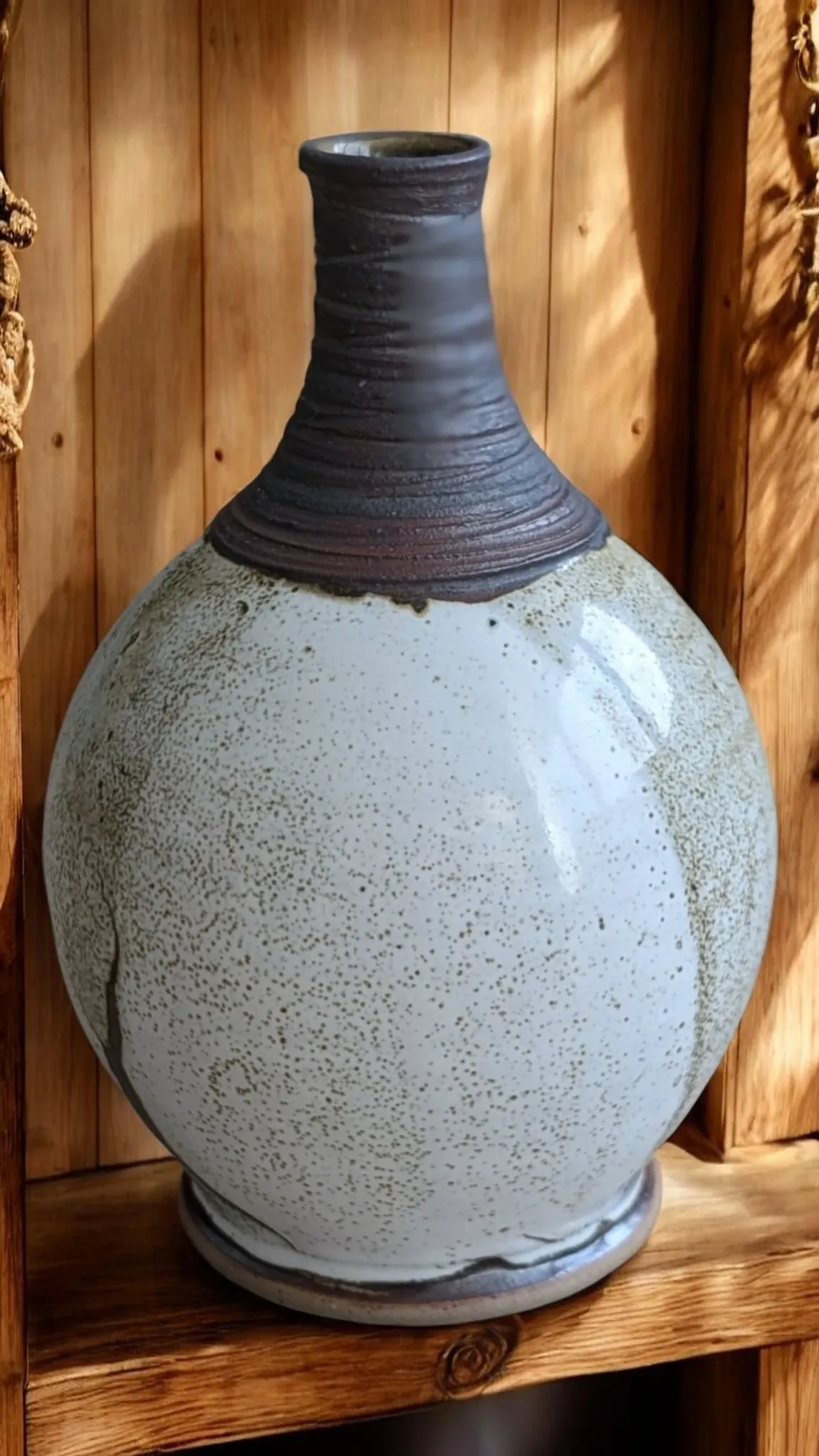Magnificent Contemporary Cream Stoneware Round Vase – Signed Pierre Bernie