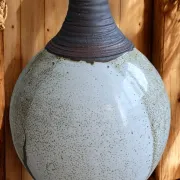Magnificent Contemporary Cream Stoneware Round Vase – Signed Pierre Bernie