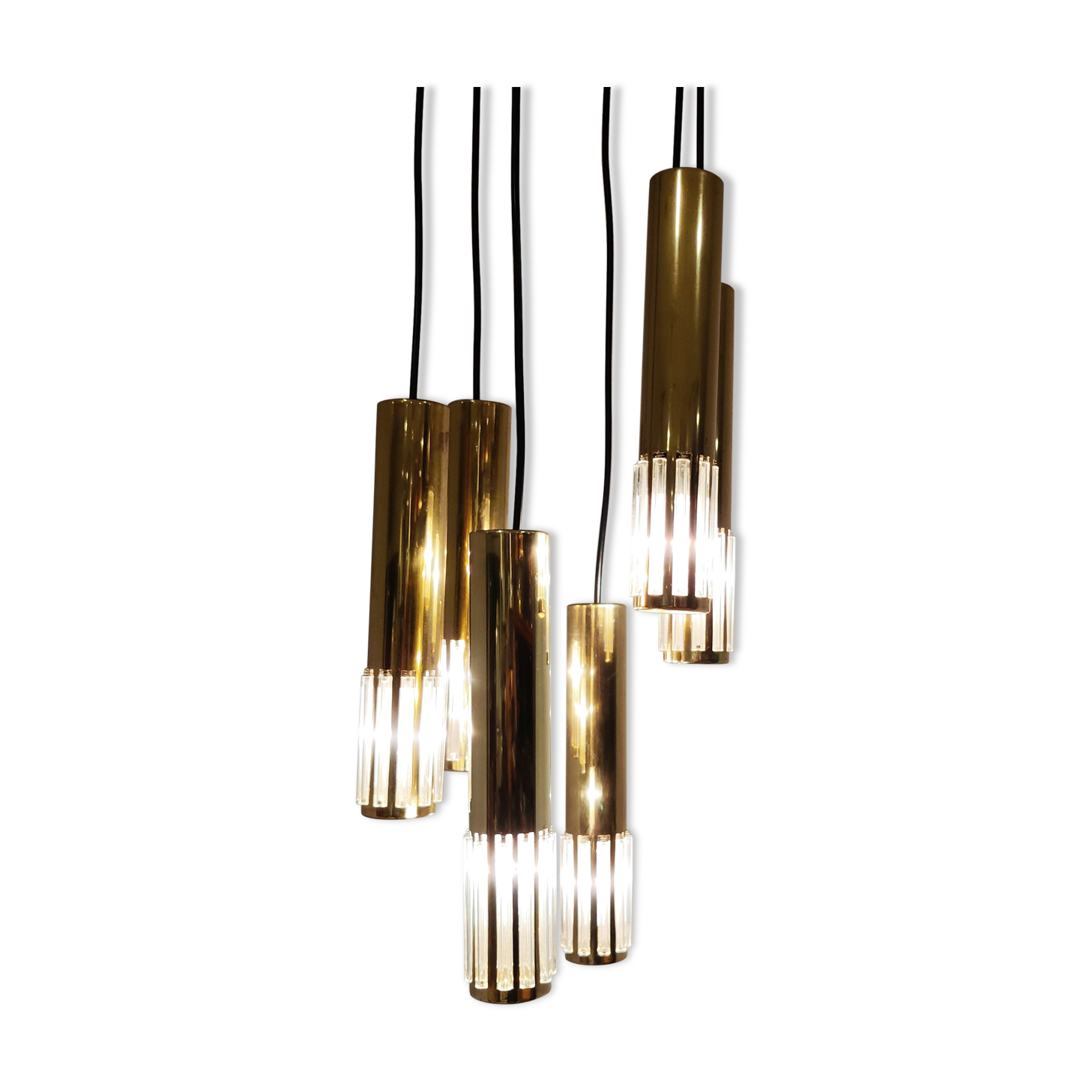 Vintage brass cascading chandelier, 1970s