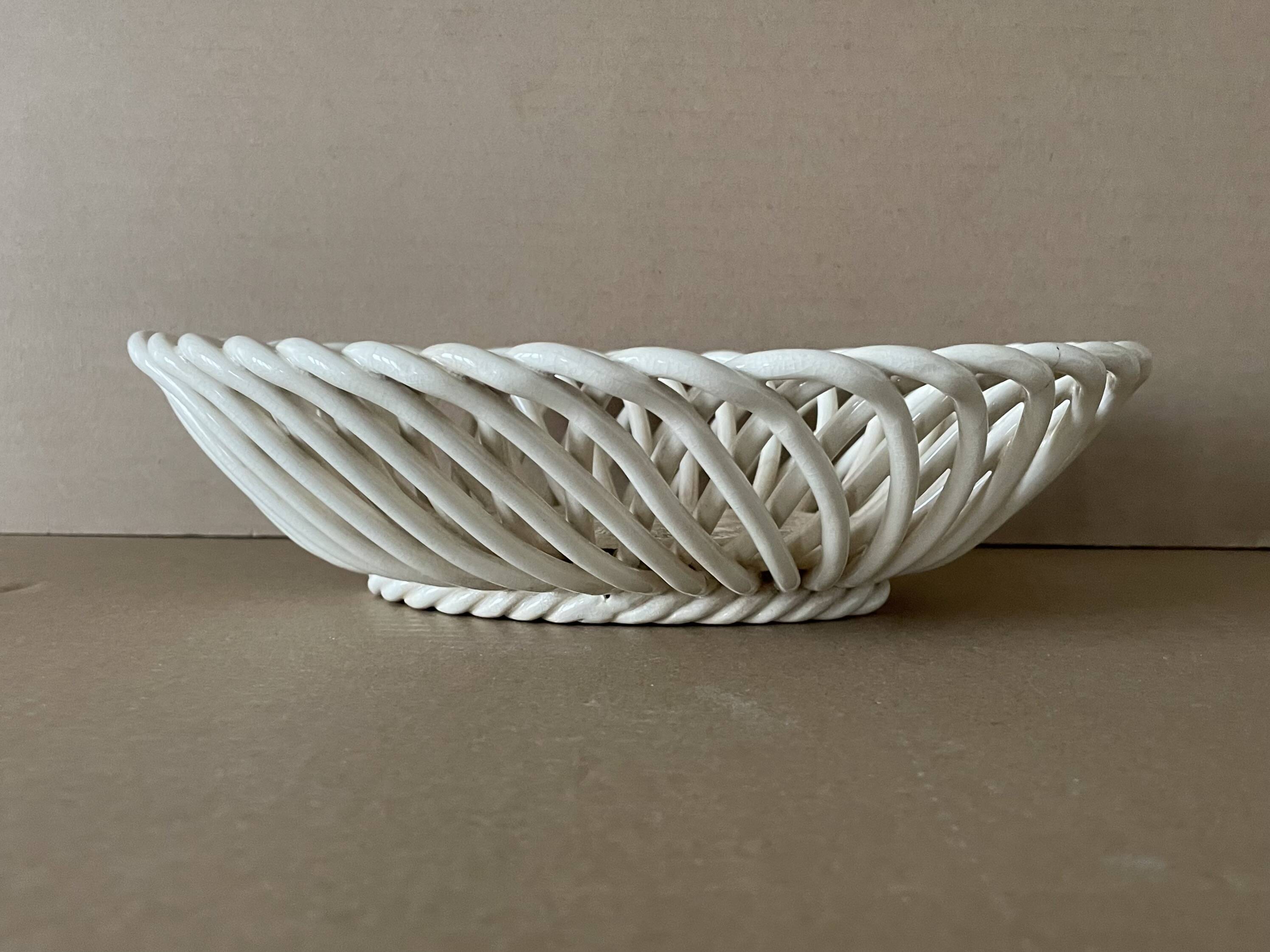 Antique ceramic woven basket