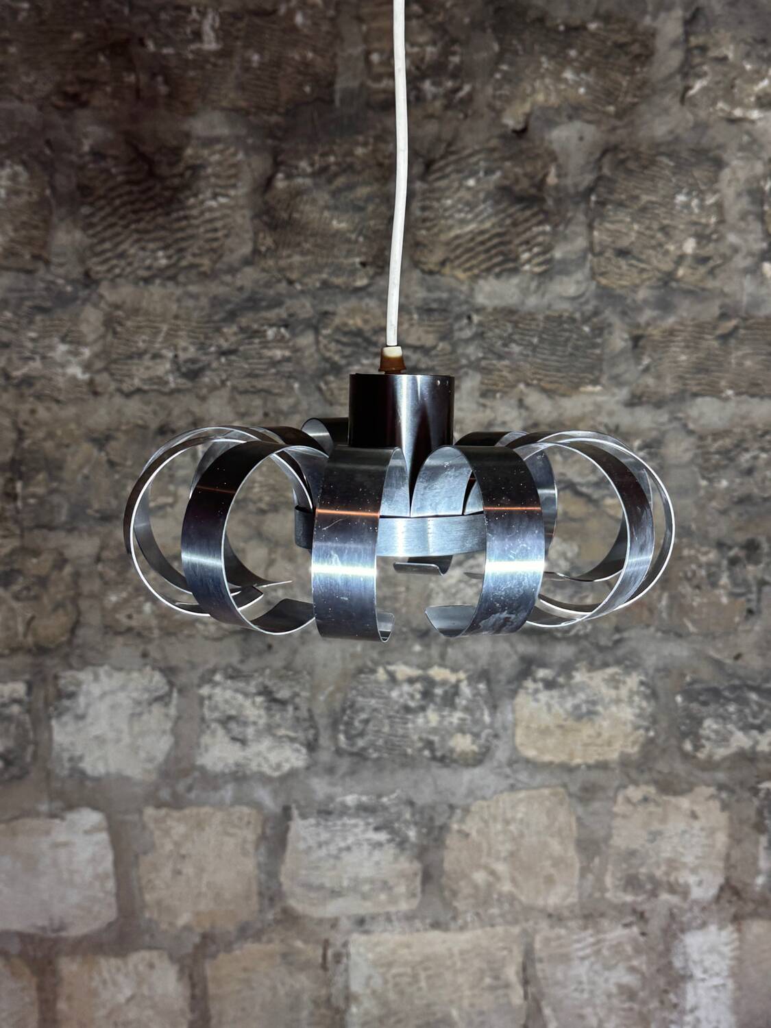 Brushed aluminum pendant light from the 1970s