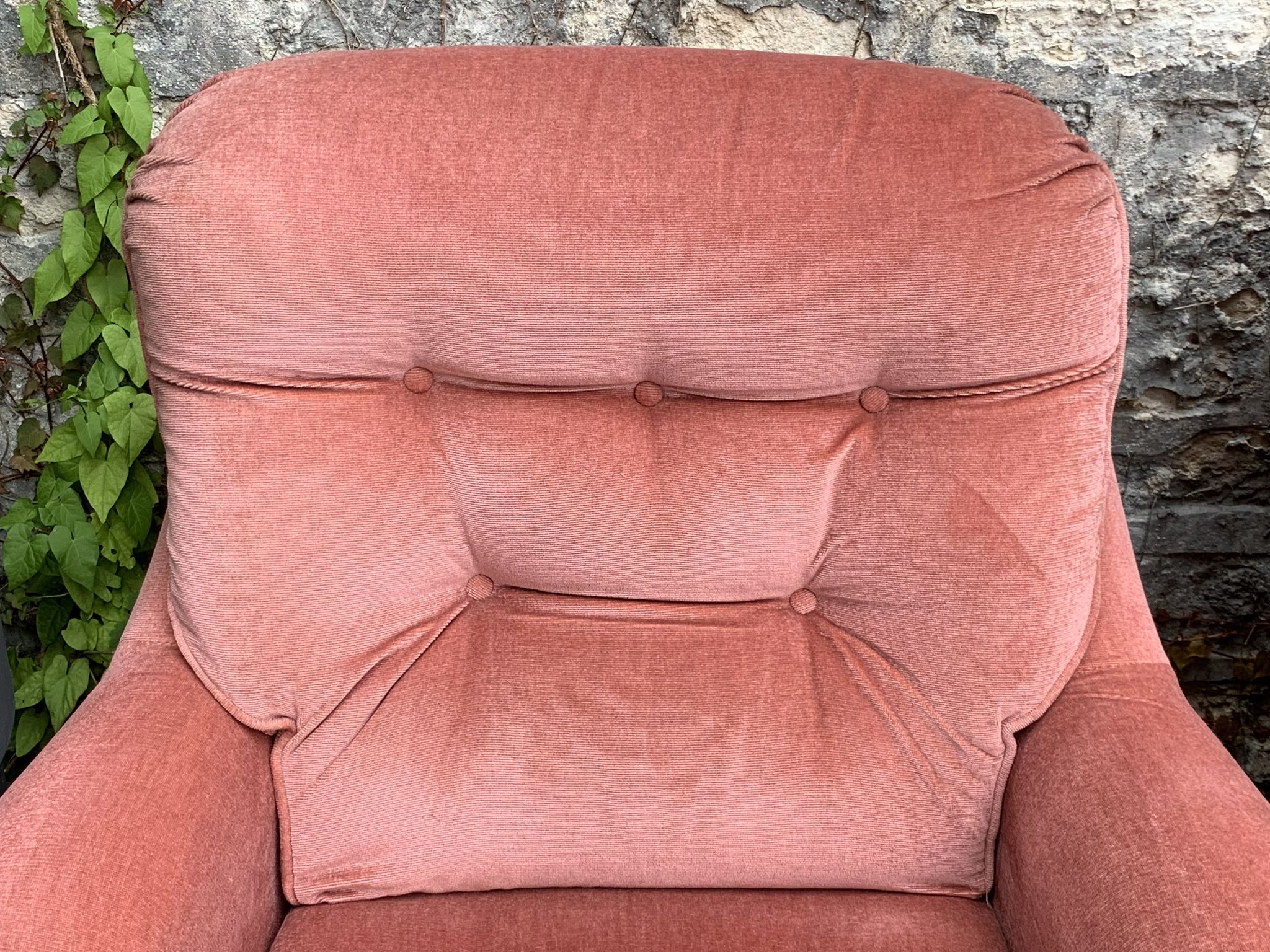 Pair of pink tufted velvet frog chairs 1970