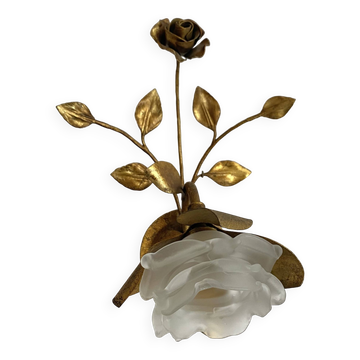 Vintage Italian wall lamp in gilded metal and glass paste